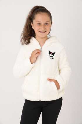 Kuromi Nakışlı Kız Peluş Mont - 3-12 Yaş - Beyaz