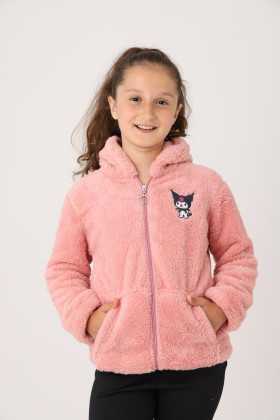 Kuromi Nakışlı Kız Peluş Mont - 3-12 Yaş - Gül Kurusu