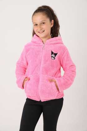 Kuromi Nakışlı Kız Peluş Mont - 3-12 Yaş - Pembe