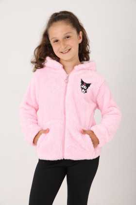 Kuromi Nakışlı Kız Peluş Mont - 3-12 Yaş - Şeker Pembe